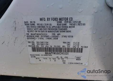 2018 Ford Ecosport Titanium z USA, uszkodzony, nr VIN MAJ6P1WL0JC245531